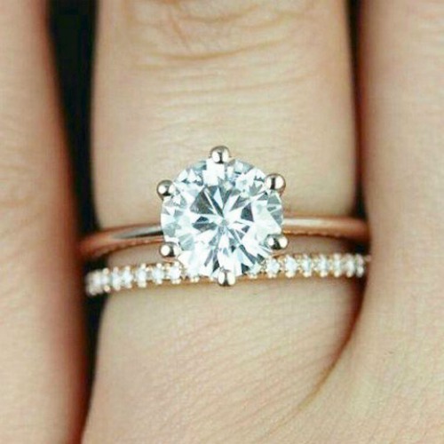 Engagement Wedding Ring Delicate Pave & Solitaire Engagement Wedding Ring Delicate Pave & Solitaire