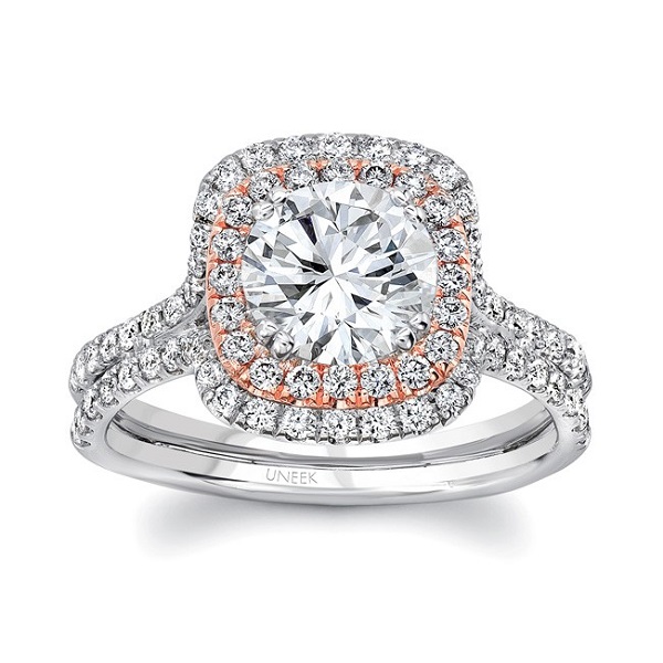 Dreamy Two Tone Engagement Rings - Double Cushion Dreamy Two Tone Engagement Rings - Double Cushion