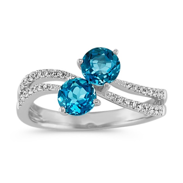 Romantic Two Stone Engagement Rings - Topaz Swirls Romantic Two Stone Engagement Rings - Topaz Swirls