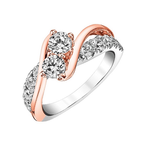 Romantic Two Stone Engagement Rings - Two Tone Romantic Two Stone Engagement Rings - Two Tone