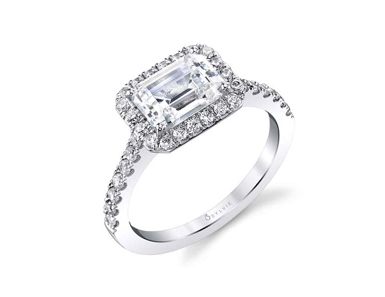 Elegant East West Engagement Rings - Emerald Pave Elegant East West Engagement Rings - Emerald Pave