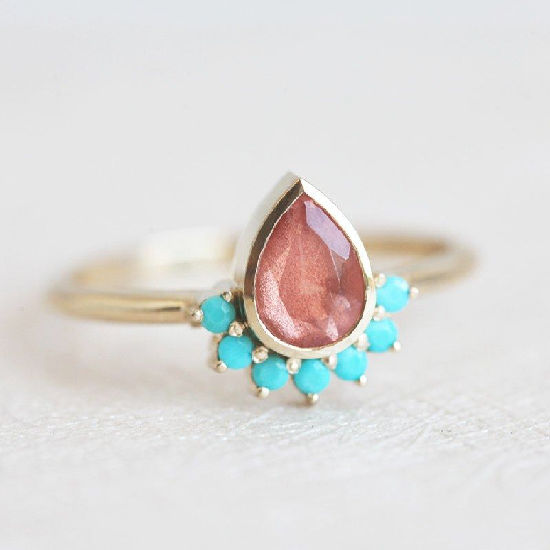 Unusual and Enchanting Sunstone Engagement Rings - Turquoise Teardrop