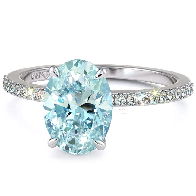 Light Blue Diamond Side Stone Engagement Rings