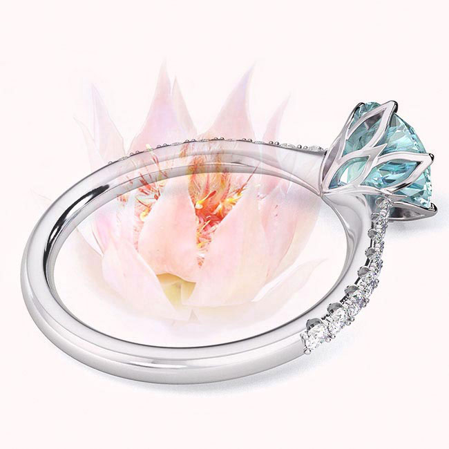 Light Blue Diamond Fynbos Floral Engagement Rings