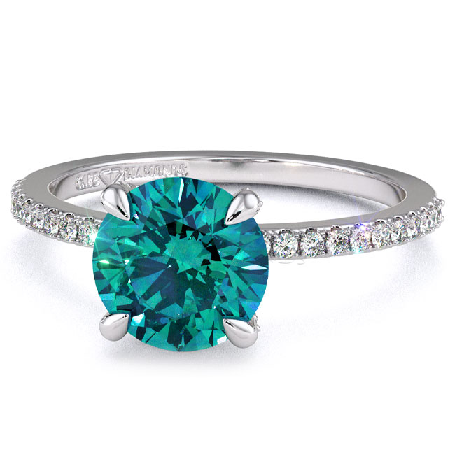 Side Stone Teal Sapphire Engagement Rings