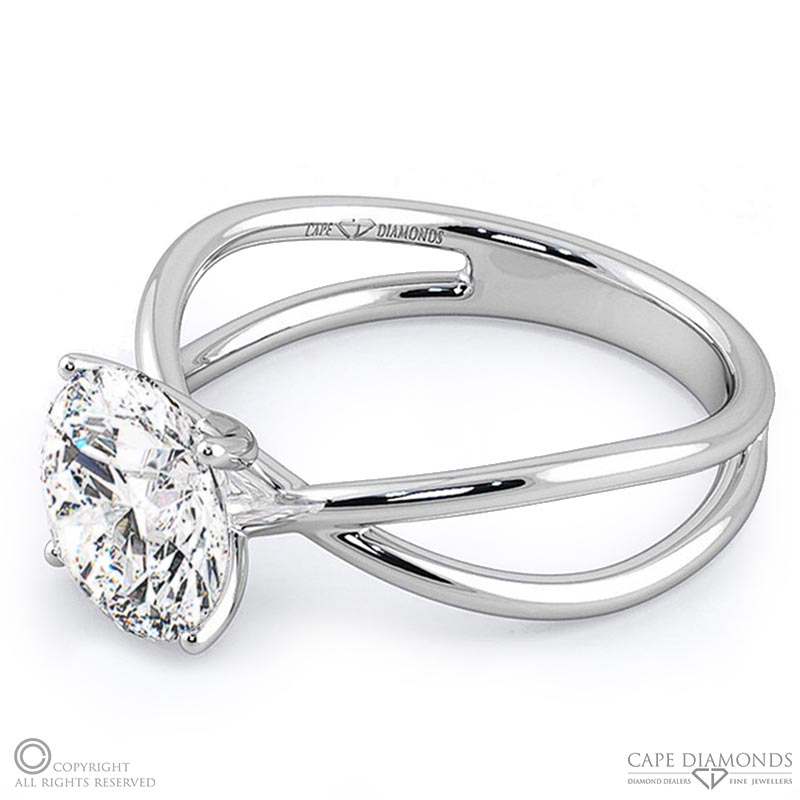 cross over split band natural diamond engagement ring white gold with 9k white gold metal and round shape diamond