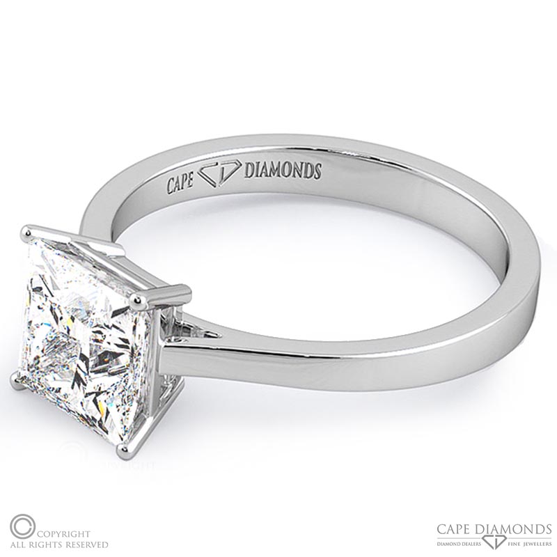 four-claw princess solitaire natural diamond engagement ring white gold with 9k white gold metal and princess shape diamond