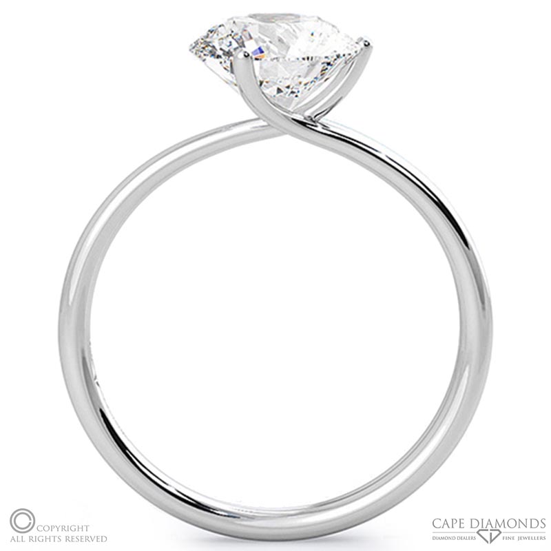 three claw solitaire twisted grooved natural diamond engagement ring white gold with 9k white gold metal and round shape diamond