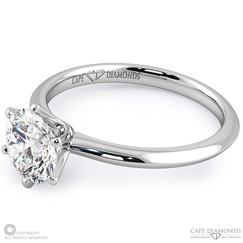 classic traditional 6 claw solitaire natural diamond engagement ring white gold with 9k white gold metal and round shape diamond
