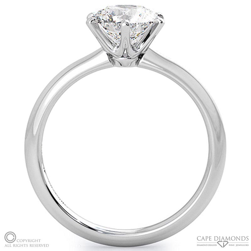 classic traditional 6 claw solitaire natural diamond engagement ring white gold with 9k white gold metal and round shape diamond