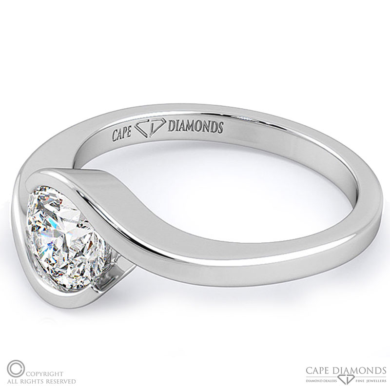 round twist natural diamond engagement ring white gold with 9k white gold metal and round shape diamond