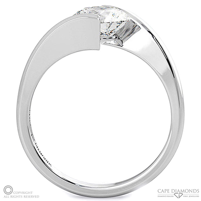 twist solitaire tension natural diamond engagement ring white gold with 9k white gold metal and round shape diamond