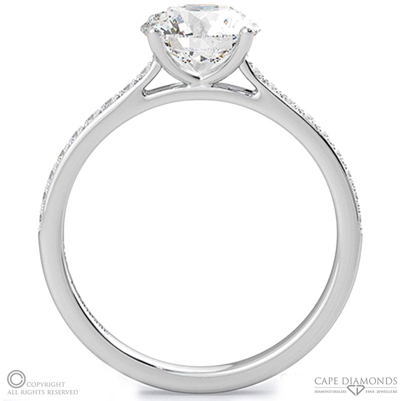 4 claw round pave band natural diamond engagement ring white gold with 9k white gold metal and round shape diamond