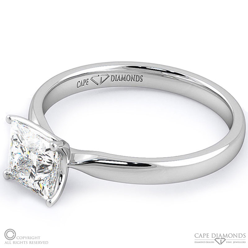 4 claw princess cut solitare natural diamond engagement ring white gold with 9k white gold metal and princess shape diamond