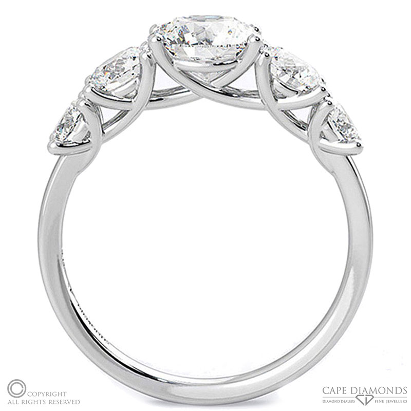 five natural diamond engagement ring white gold with 9k white gold metal and round shape diamond