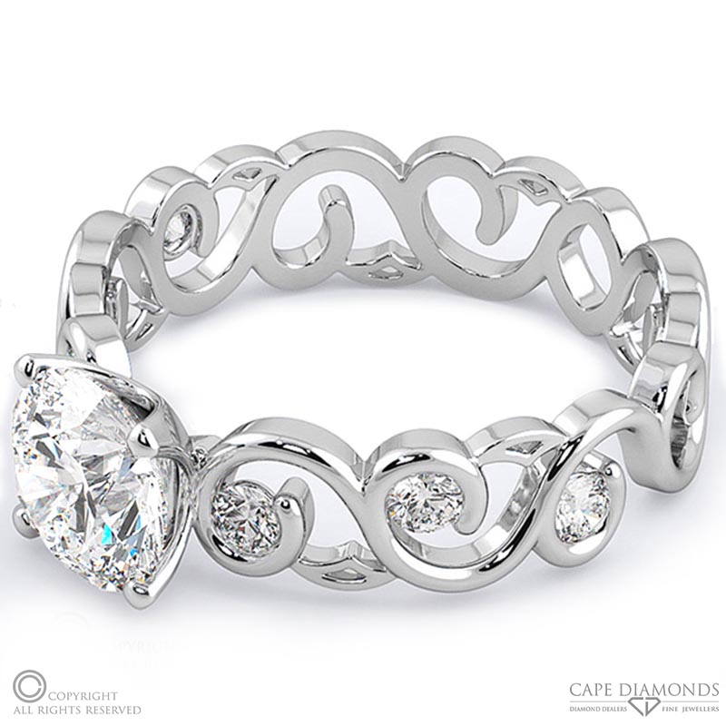 filigree twist natural diamond engagement ring white gold with 9k white gold metal and round shape diamond