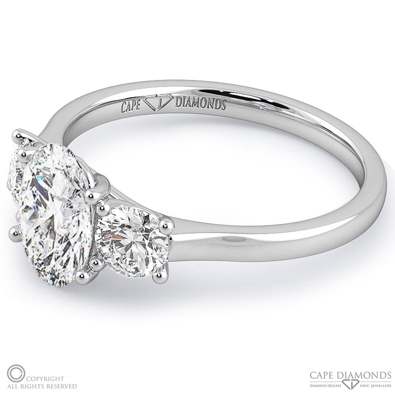 trilogy oval natural diamond engagement ring white gold with 9k white gold metal and oval shape diamond