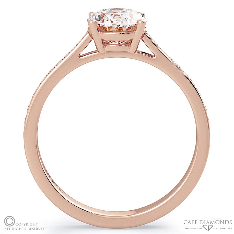 oval solitaire natural diamond pavé ring rose gold with 9k rose gold metal and oval shape diamond