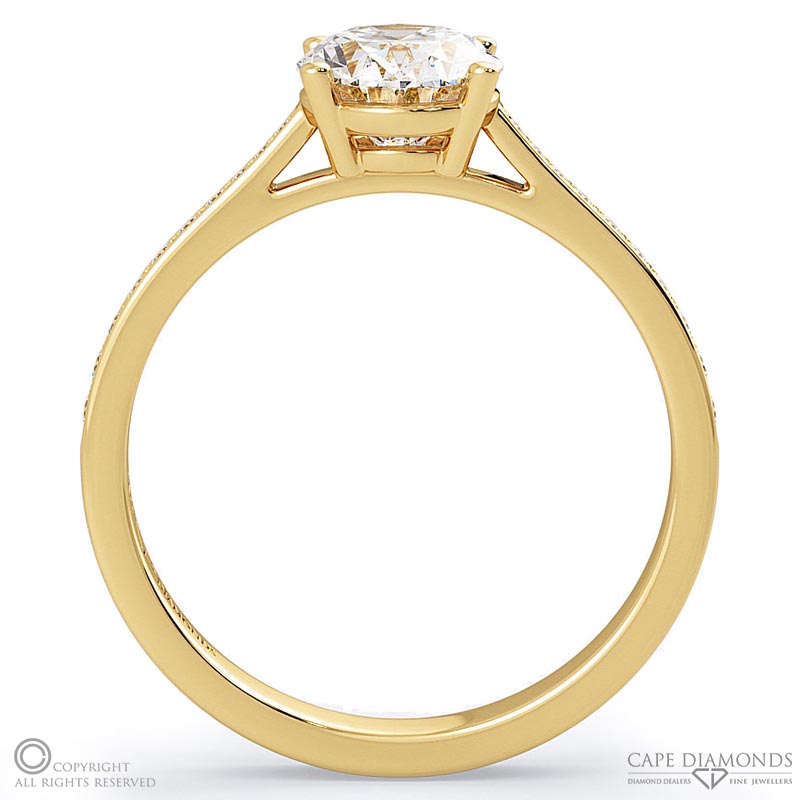 oval solitaire natural diamond pavé ring yellow gold with 9k yellow gold metal and oval shape diamond