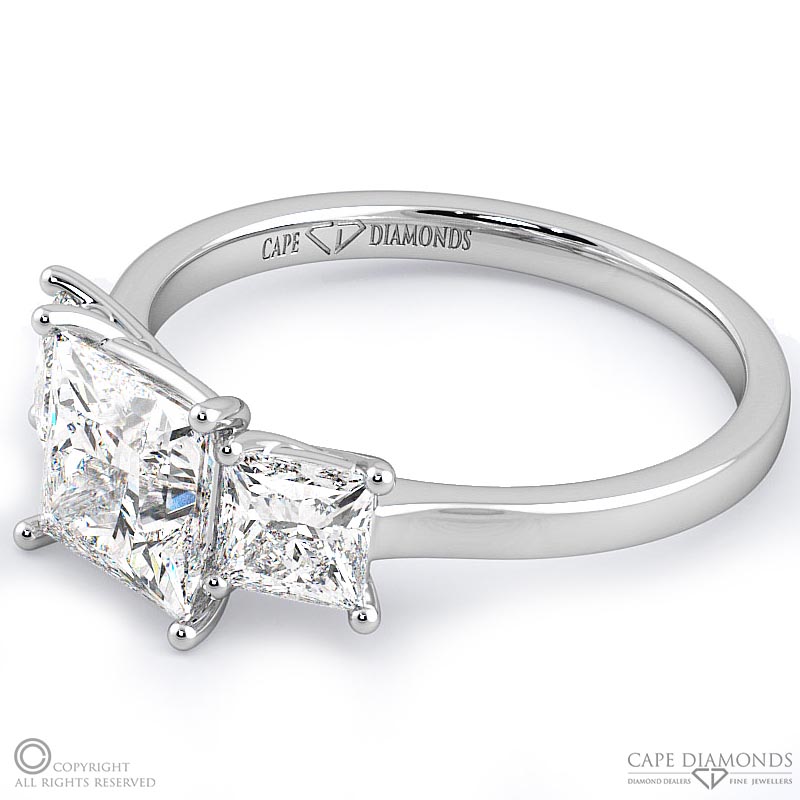 princess cut trilogy natural diamond engagement ring white gold with 9k white gold metal and princess shape diamond