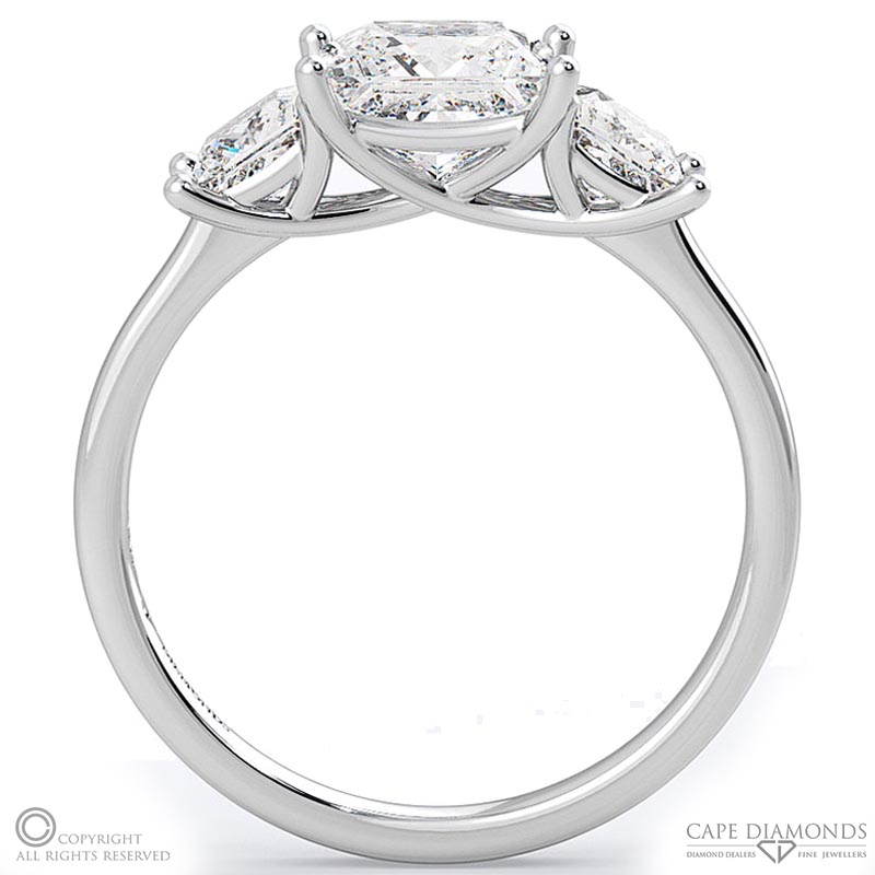 princess cut trilogy natural diamond engagement ring white gold with 9k white gold metal and princess shape diamond