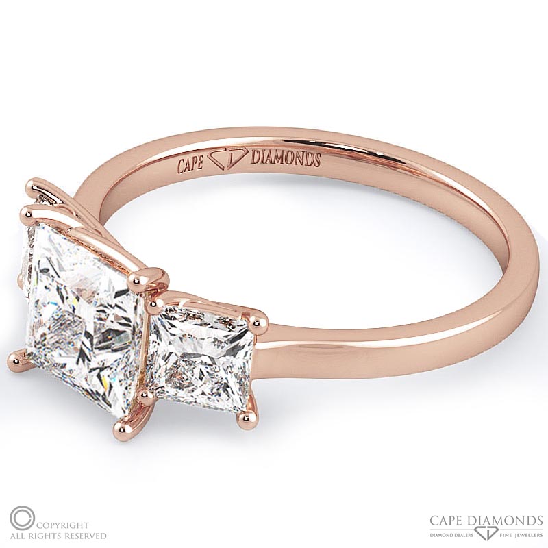 princess cut trilogy natural diamond engagement ring rose gold with 9k rose gold metal and princess shape diamond