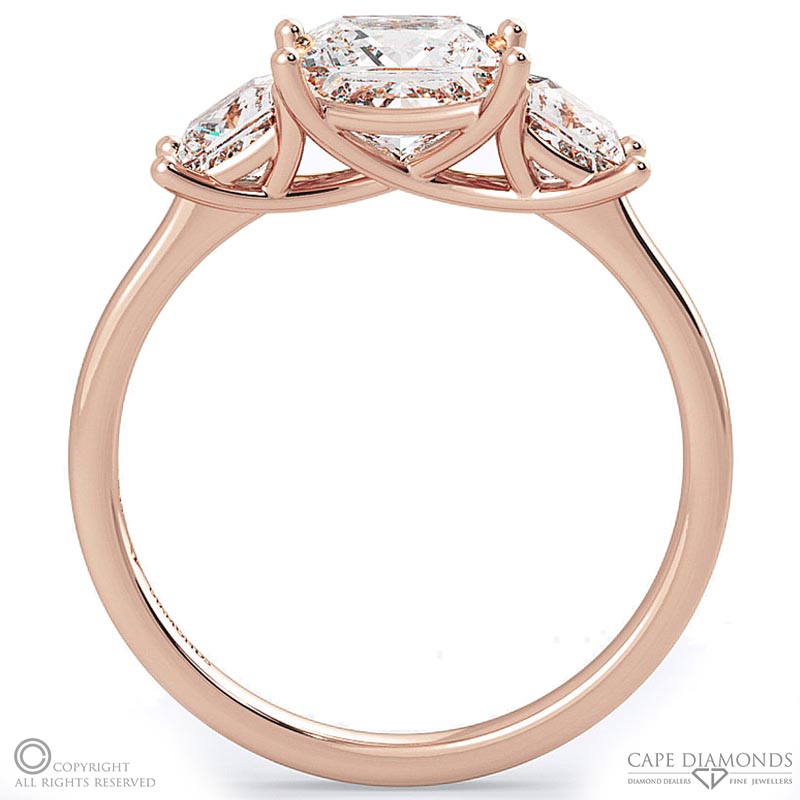 princess cut trilogy natural diamond engagement ring rose gold with 9k rose gold metal and princess shape diamond