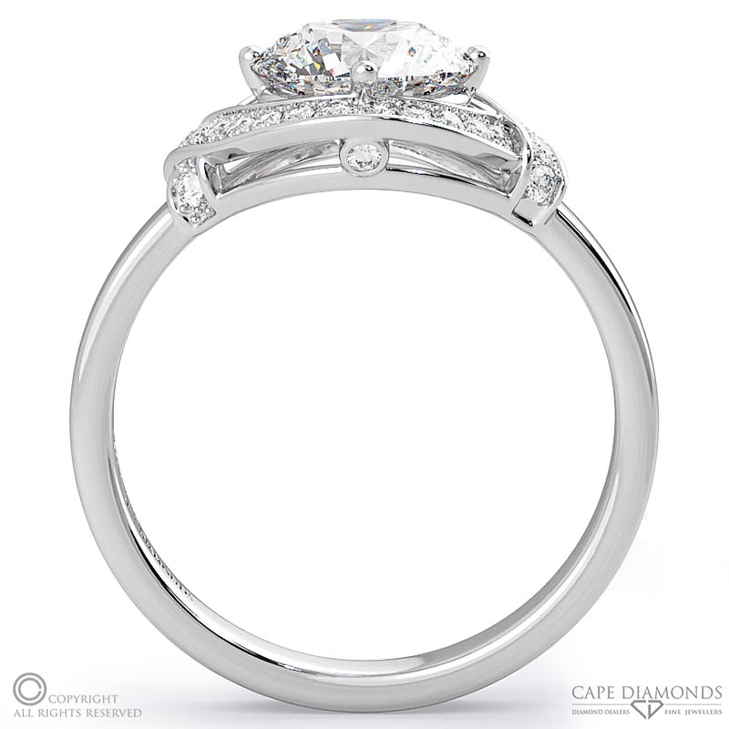round pave overlap halo natural diamond engagement ring platinum with platinum metal and round shape diamond