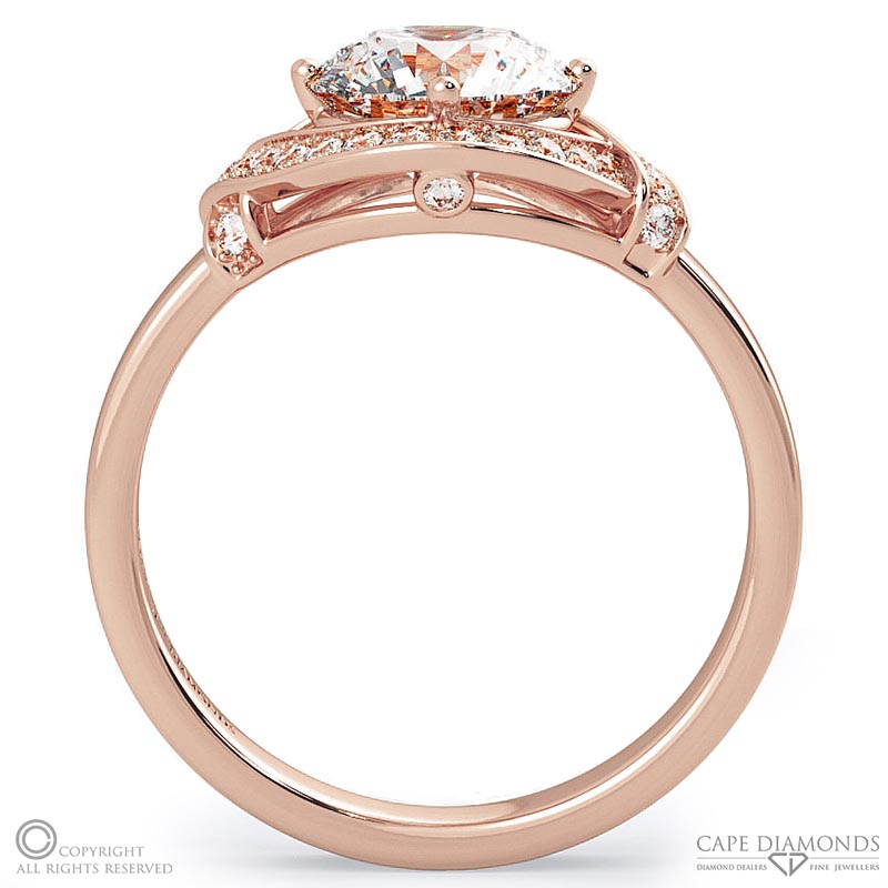round pave overlap halo natural diamond engagement ring rose gold with 9k rose gold metal and round shape diamond