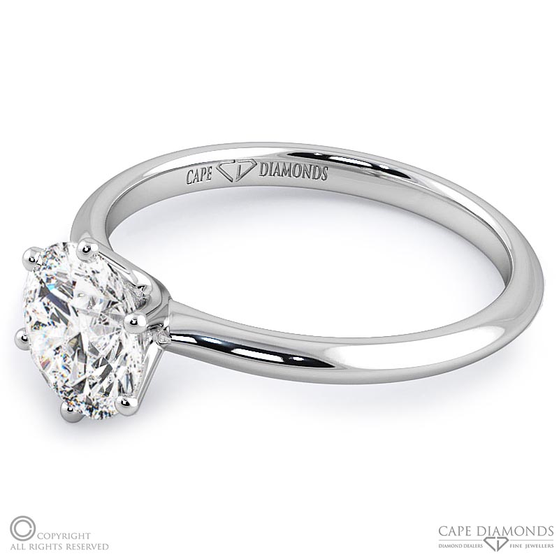 6-prong solitaire round natural diamond setting white gold with 9k white gold metal and round shape diamond