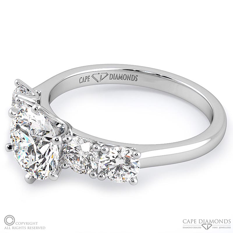 five brilliant natural diamond engagement ring white gold with 9k white gold metal and round shape diamond