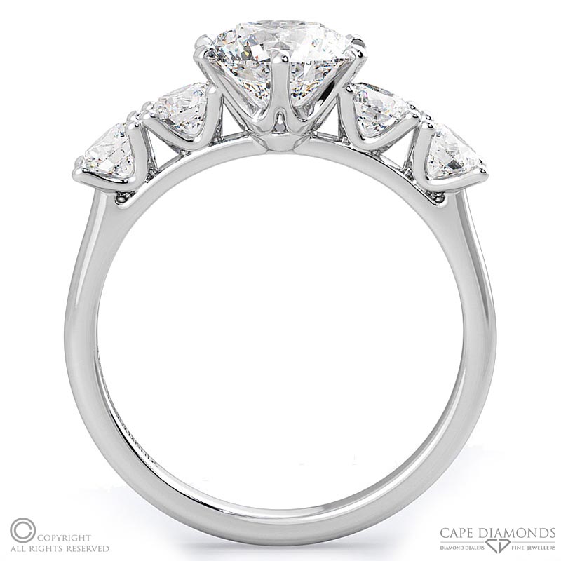 five brilliant natural diamond engagement ring white gold with 9k white gold metal and round shape diamond