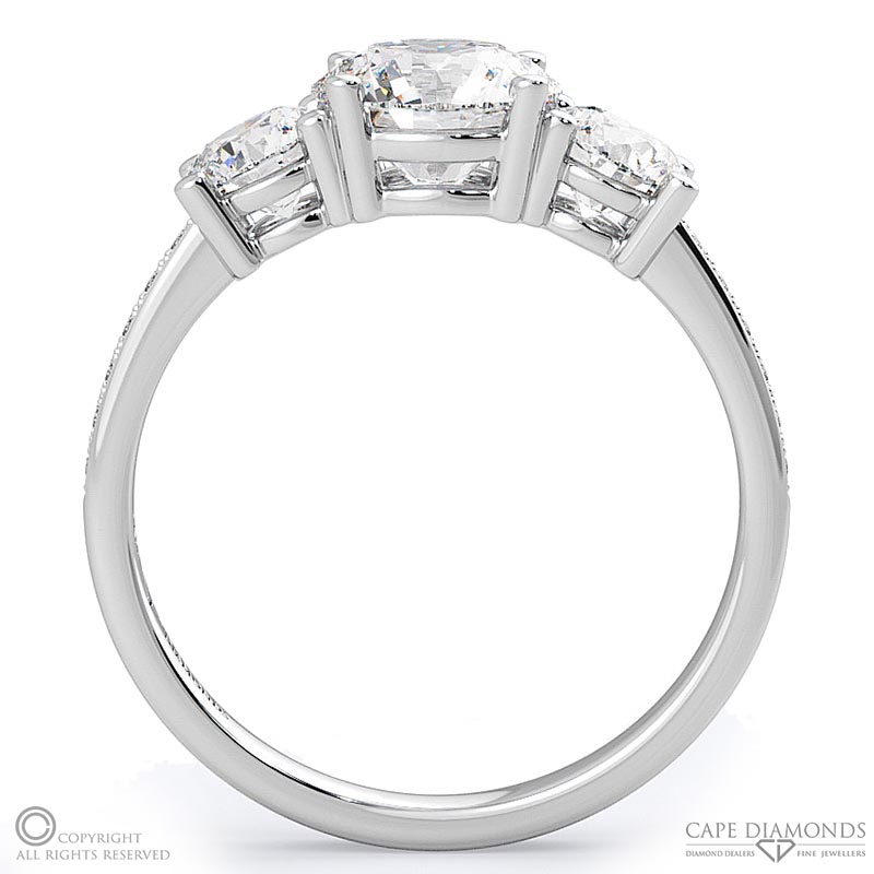 natural diamond pavé trilogy engagement ring white gold with 9k white gold metal and round shape diamond