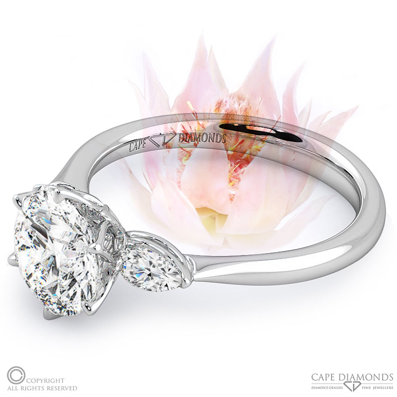 blushing bride trilogy natural diamond engagement ring white gold with 9k white gold metal and round shape diamond