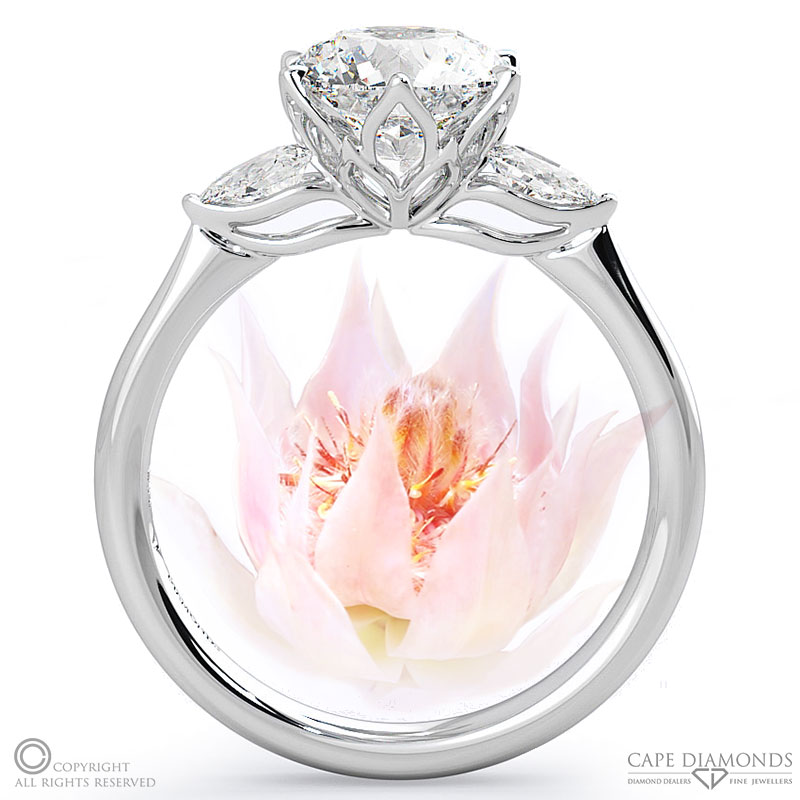 blushing bride trilogy natural diamond engagement ring white gold with 9k white gold metal and round shape diamond