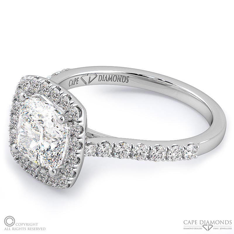 twist cushion halo natural diamond engagement ring white gold side natural diamonds with 9k white gold metal and cushion shape diamond