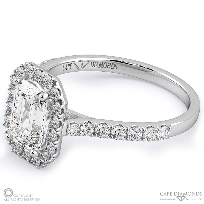 emerald cut natural diamond halo engagement ring white gold with 9k white gold metal and emerald shape diamond