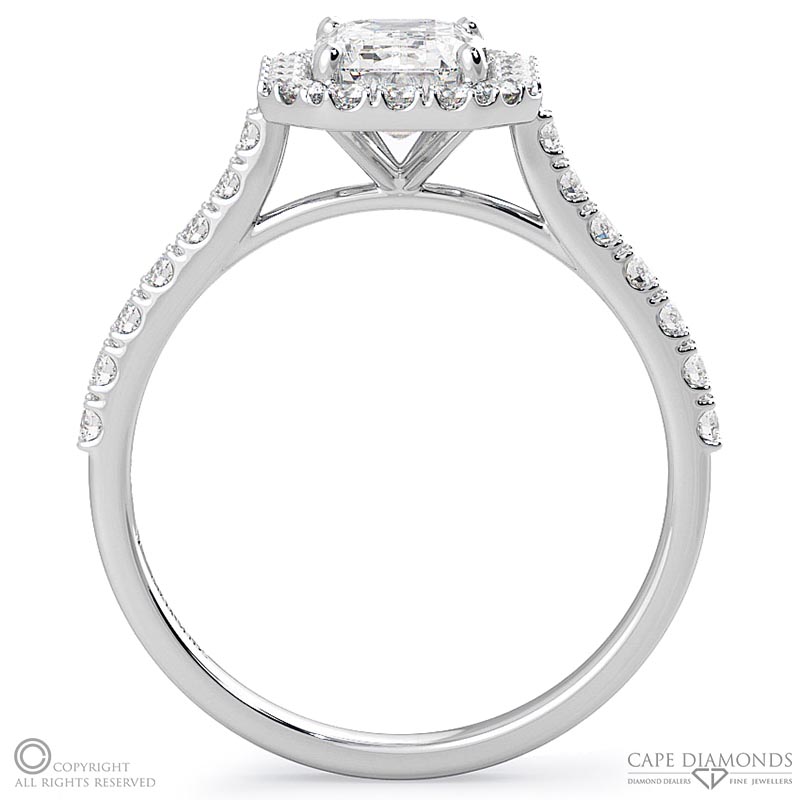 emerald cut natural diamond halo engagement ring white gold with 9k white gold metal and emerald shape diamond
