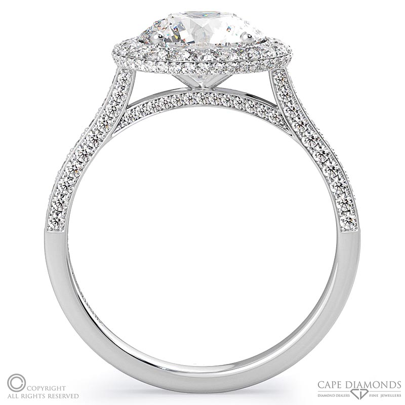 natural diamond encrusted halo engagement ring white gold with 9k white gold metal and round shape diamond