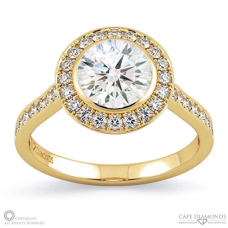 tube setting natural diamond engagement ring yellow gold with 9k yellow gold metal and round shape diamond