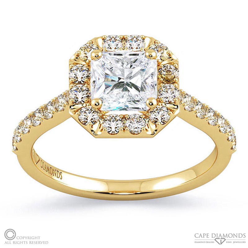 wholesale radiant halo natural diamond engagement ring yellow gold with 9k yellow gold metal and radiant shape diamond