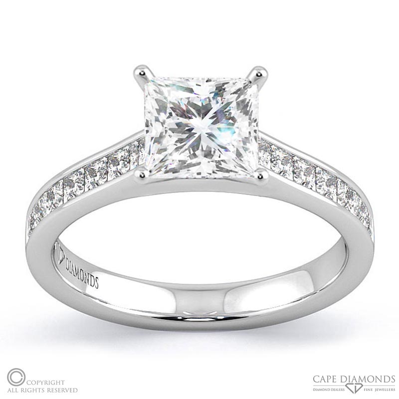 princess cut natural diamond 4-claw setting channel princess natural diamonds with 9k white gold metal and princess shape diamond