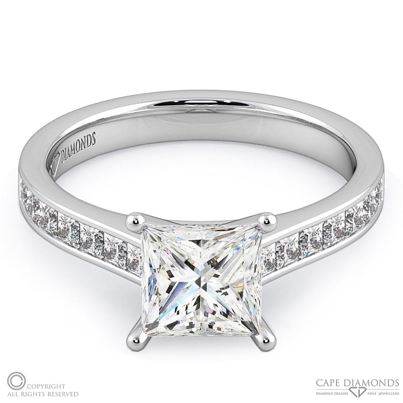 princess cut natural diamond 4-claw setting channel princess natural diamonds with 9k white gold metal and princess shape diamond