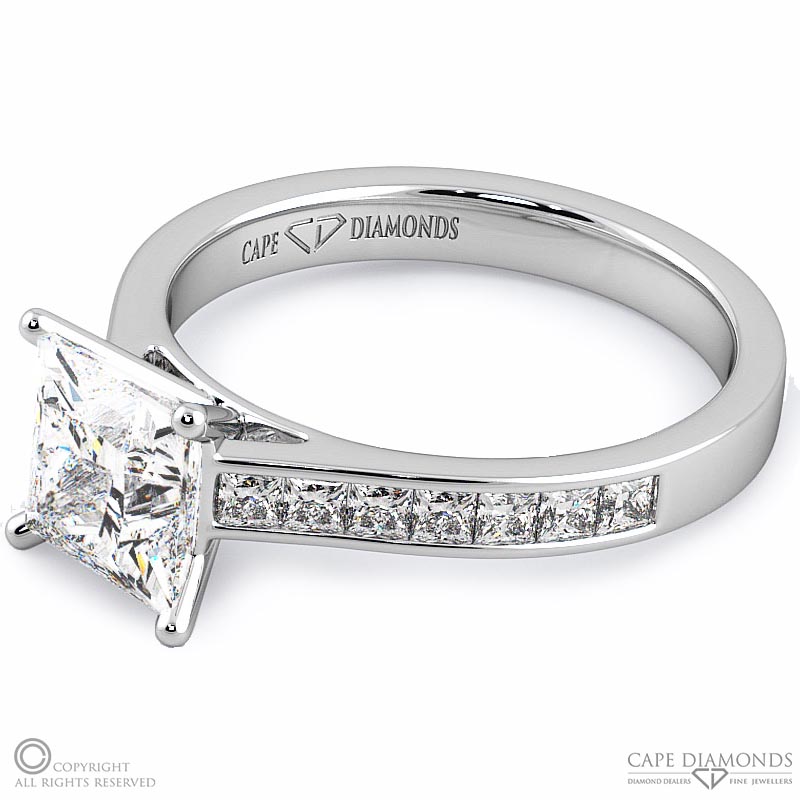 princess cut natural diamond 4-claw setting channel princess natural diamonds with 9k white gold metal and princess shape diamond
