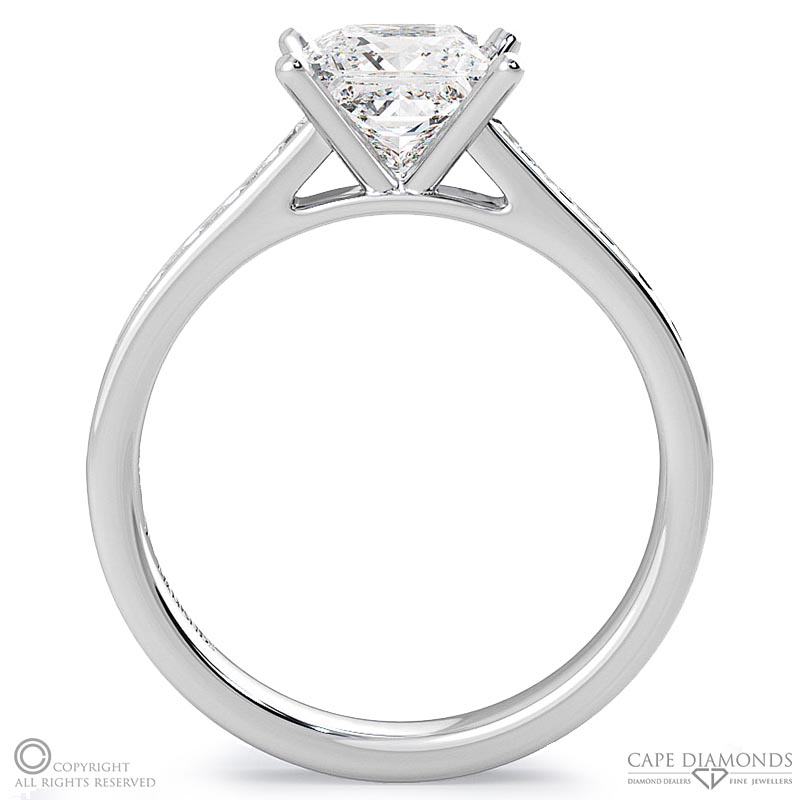 princess cut natural diamond 4-claw setting channel princess natural diamonds with 9k white gold metal and princess shape diamond