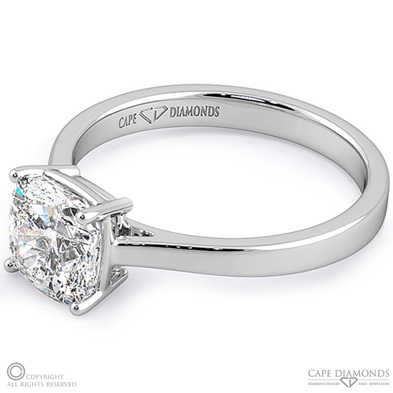 four-claw cushion solitaire natural diamond ring white gold with 9k white gold metal and cushion shape diamond