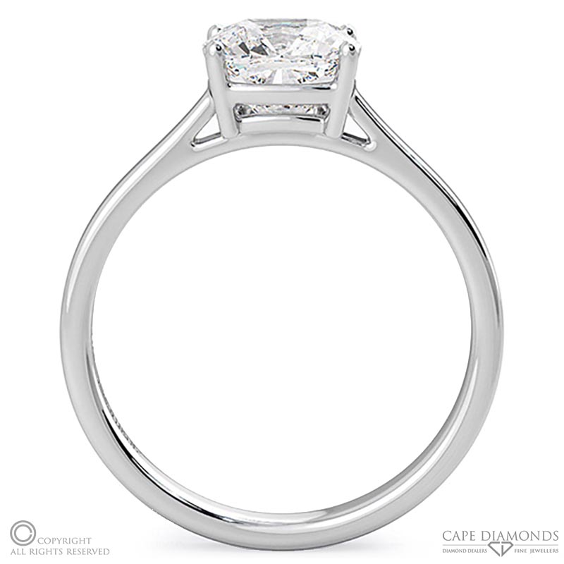 four-claw cushion solitaire natural diamond ring white gold with 9k white gold metal and cushion shape diamond