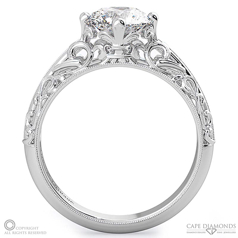 antique filigree solitaire natural diamond engagement ring white gold with 9k white gold metal and round shape diamond