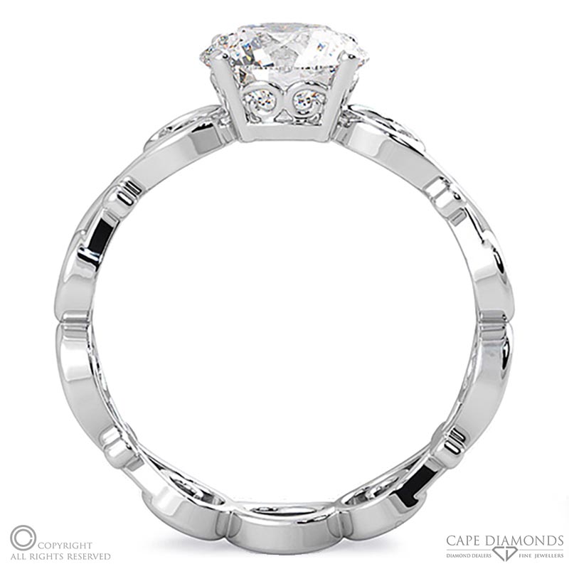 filigree solitaire organic design natural diamond engagement ring white gold with 9k white gold metal and round shape diamond