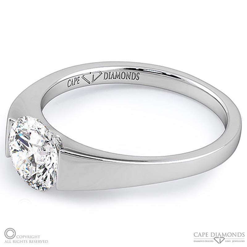 solitaire tension natural diamond engagement ring white gold with 9k white gold metal and round shape diamond